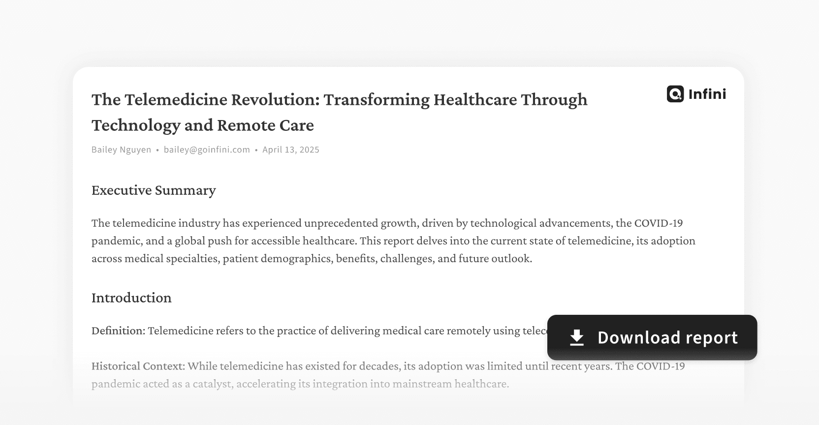 Automated research reports generation